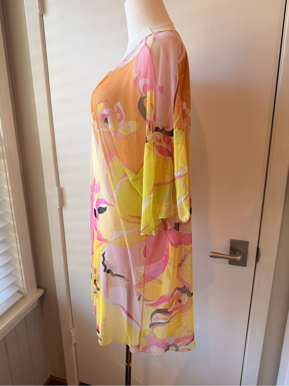 Pucci Sheer Floral Print Swim Cover Up in Pink, Yellow and Peach - Picture 3 of 7